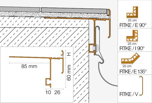 Schlüter-BARA-RTKE vnút. roh 90 st. k balk. lište, kom. sivá metalíza, v: 18 mm, 1 ks