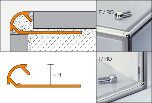 Schlüter-RONDEC-ACG vnút. roh, hliník elox chróm lesk, v: 6 mm, 1 ks, imitácia