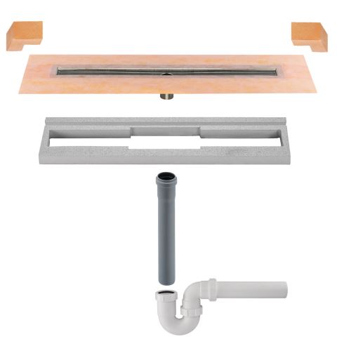 Schlüter-KERDI-LINE lineárny žľab, nerez V2A, v: 22 mm, DN 50, 700 mm, 1 ks, Siphon