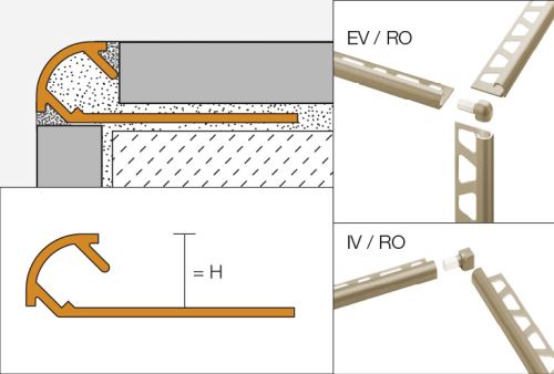 Schlüter-RONDEC-TS ukonč. lišta "C", hliník kom. tmavý antracit flexi, v: 12,5 mm, d: 3 m