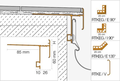 Schlüter-BARA-RTKEG vnútorný roh 90 st., hliník komaxit pastelovo sivá, v: 15 mm, 1 ks
